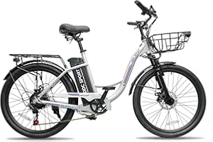 DDC SPORT 24 Inch Cruiser Electric Bike, E-Bike for Adult, Ebike with Removable Battery, Step Through Ebike for Women Men,City Electric Bicycle with Basket,for City Commuter