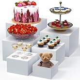VANITURE 6 PCS Buffet Risers, Large Food Risers for Buffet Table, Display Stand Shelf for Party, Catering, Jewelry &amp; Collectibles, White Acrylic Nesting Boxes for Food Display (10" 9" 8" 7" 6" 5")