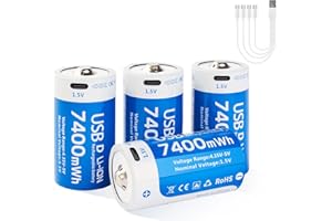 insziii Rechargeable D Batteries 4 Pack, 7400mWh Long-Lasting D Size Lithium Batteries, 1.5V High Capacity D Cell Li-ion Battery with USB-C Charging Cable, for Flashlight, Water Heater, Gas Stove