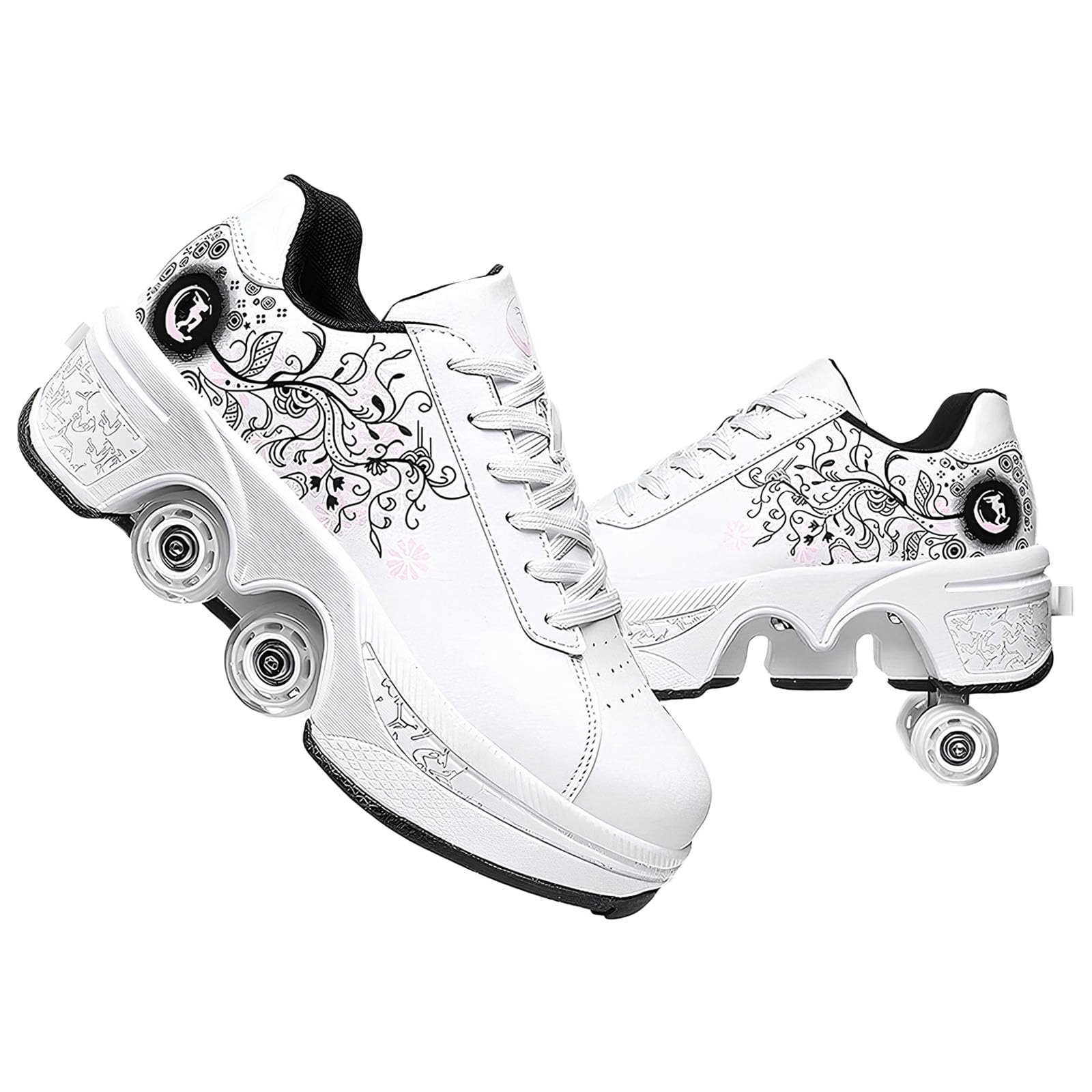 TOME.SKATES Roller Skates Shoes boys and girl，Shoes with Wheels for women and men，Adjustable Double Row Skating Shoes for kids,Trainers/Skates 2 in 1 (A, EU-36)