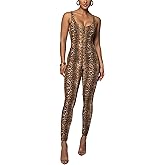 HKWZYY Leopard Print One Piece Jumpsuits for Women Elegant Bodycon Rompers Sexy Club Workout Full Bodysuit