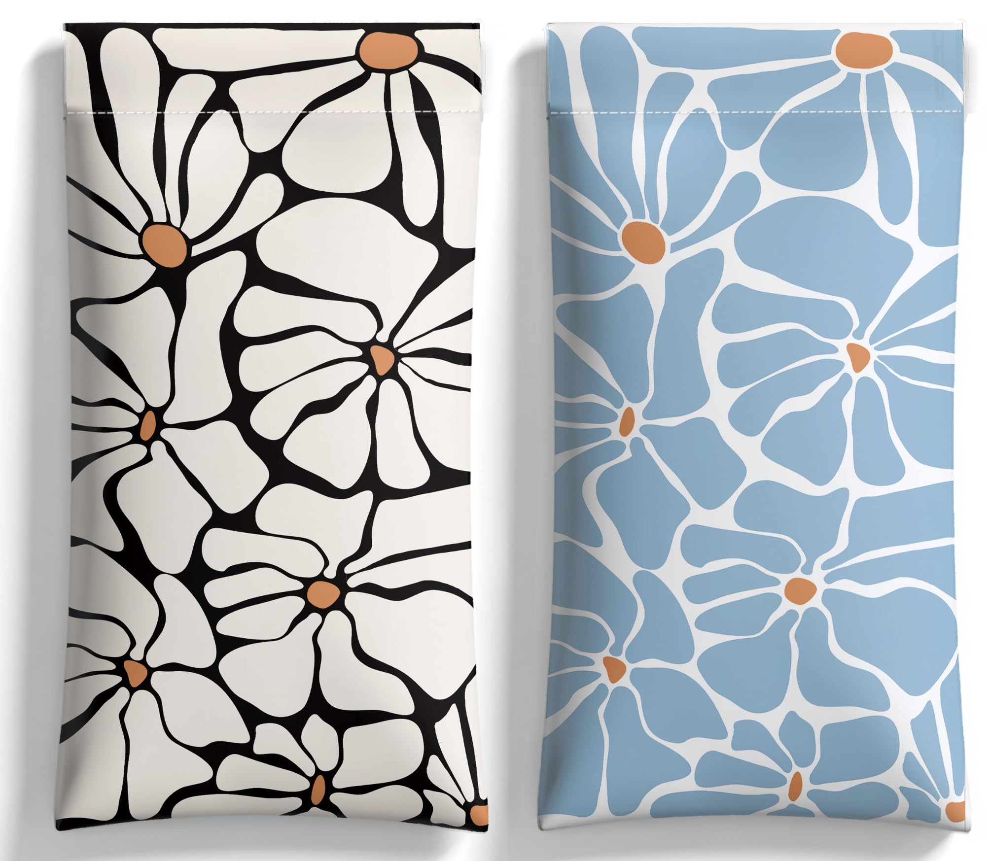 Photo 1 of 2 Pack Eyeglasses Case & Sunglasses Case-PU Soft Squeeze Top Glasses Pouch for Men Women, Stylish Floral Pattern Portable Anti-Scratch Eyewear Bag, Reading Glasses Bag(Light blue flowers)