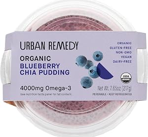 Urban Remedy Organic Blueberry Chia Pudding, 8 oz | 4000mg Omega-3s, Plant-Based Breakfast with Cashew Milk & Flavonoid-Rich 
