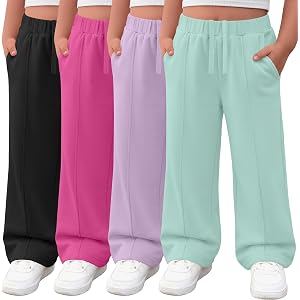 Hyggeweir 4 Pack Toddler Girls Sweatpants | Wide Straight Leg, Baggy, Elastic Waist, Drawstring, Pockets, Workout, Loose Baby
