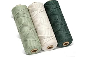Set of 3, 3mm x 109yards Cotton Macrame Cord, 4 Strand Twisted, Natural Cotton Cord for Wall Hanging, Plant Hangers, Knitting