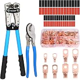 Solsop Battery Cable Crimper Tool for AWG 10, 8, 6, 4, 2, 1/0 Gauge | Electrical Lug, Battery Lug Crimping Tool with 62PCS Copper Wire Lugs and Heat Shrink Tubing, Cable Cutter