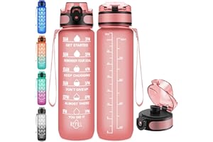 Esgreen Sports Water Bottles 32 oz With Motivational Time Maker, No Straw, BPA & Toxic Free, 32oz big Measured Plastic Water Jugs For Drinking With Strap For Women Girls Men, For Travel,Gym,School