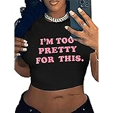 LovelyWholesale Women Graphic Crop Tops Letter Print Short Sleeve Tee Summer Sexy T Shirt