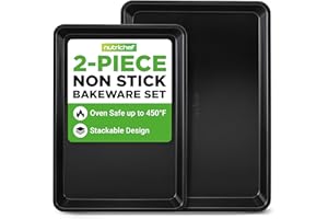 NutriChef Baking Sheet Pan Set, Non-Stick Cookie Sheets for Oven, 2-Piece Premium Large & Medium Size Baking Trays, Stackable