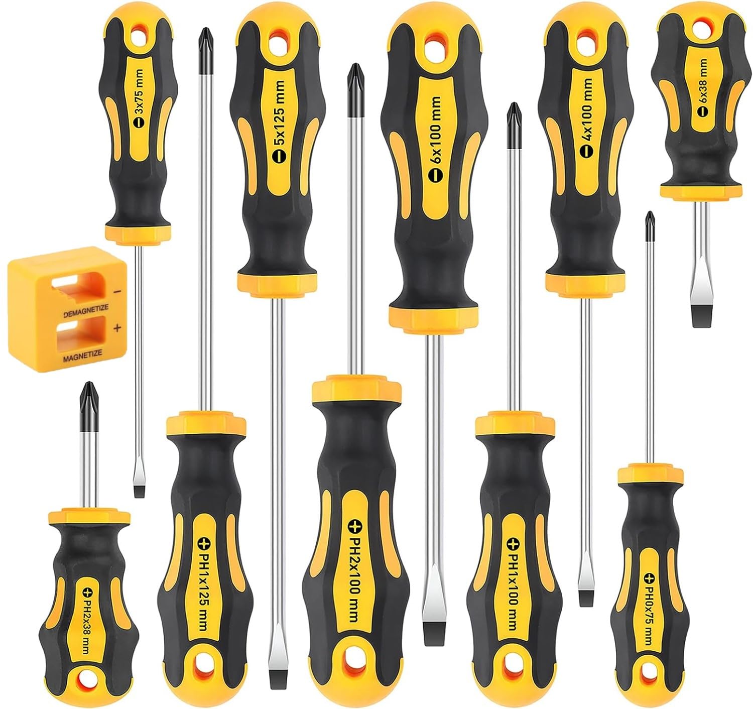 KAHEIGN 11Pcs Magnetic Screwdriver Set, 5 Size Heavy Duty Chrome Vanadium Steel Screwdriver 5 Flat & 5 Cross Head Screwdriver with Non-Slip Grip for Repair Home Improvement Craft - with Tool Box