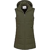 Chrisuno Women's Long Warm Puffer Vest Fleece Sleeveless Vests Waterproof Outerwear With Removable Hood