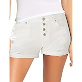 luvamia Women's Ripped Denim Jean Shorts High Waisted Stretchy Folded Hem Short Jeans B Sparkly White Size Small Fits US 4-6