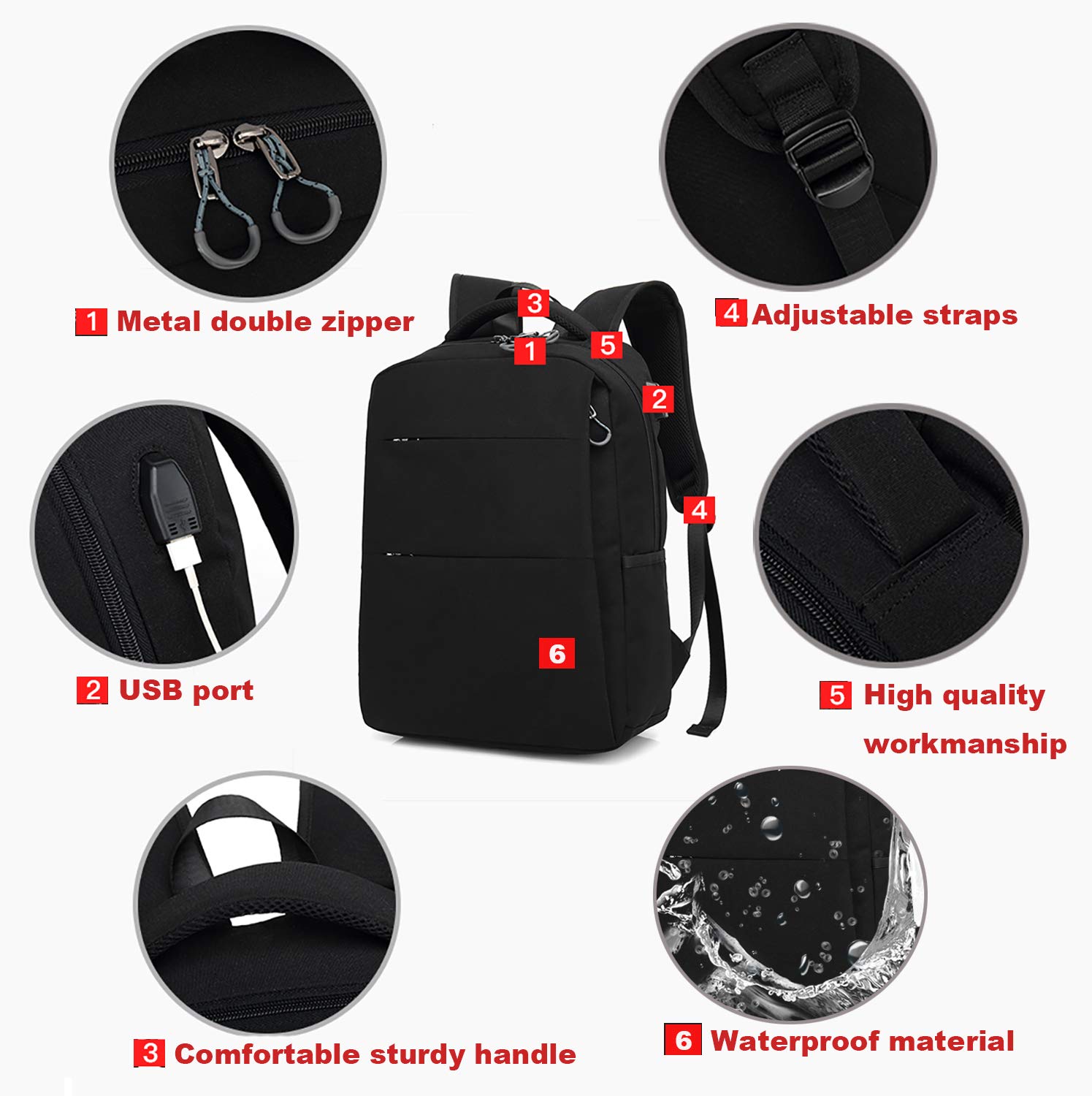 Business Travel Backpack, Laptop Backpack with USB Charging Port for Men Womens Boys Girls, Anti-Theft Water Resistant College School Bookbag Computer Backpack Fits 15.6 Inch Laptop & Notebook