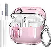 OTOPO Compatible with Samsung Galaxy Bud 3 Pro Case/Buds3/Buds 3 FE Case Clear Lock Clip with Cleaner Kit, Transparent TPU Galaxy Buds Pro 3 Protective Cover Men Women with Carabiner, Clear Pink