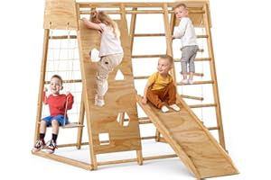 Amictoy Indoor Jungle Gym for Kids 2-10yrs, 2024 Upgraded 8-in-1 Climbing Toy for Toddlers with Slide, Swing and Climbing Rock, Montessori Indoor Playground, Climber Playset for Kids