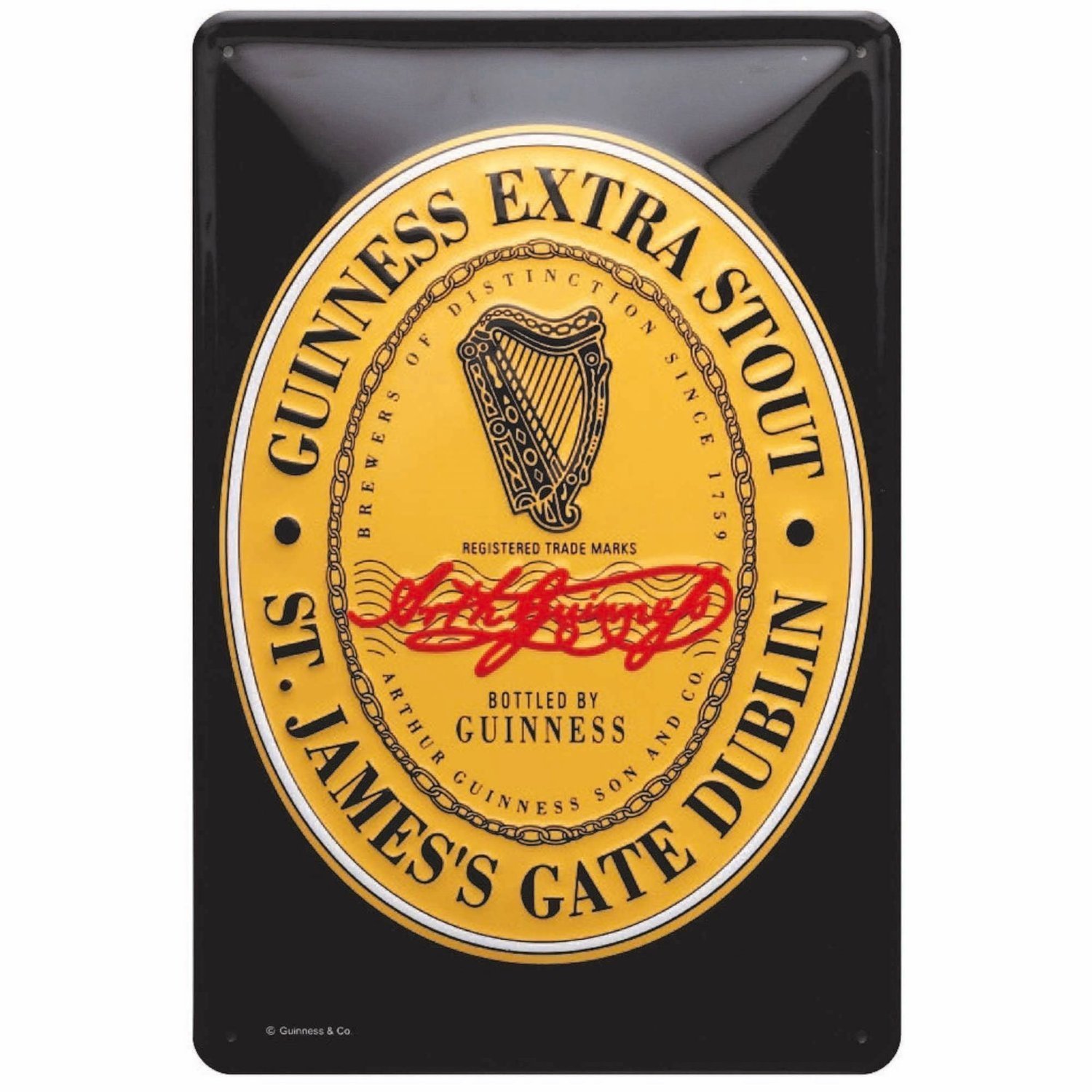 Guinness Label Embossed Metal Sign 300mm x 200mm. Licensed