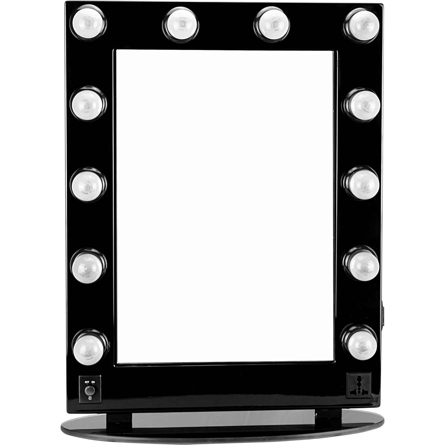 Hiker 12 Dimmer Light Piece Body and Glass Base Hollywood Vanity Makeup Wall Mount Mirror Table Top, Black