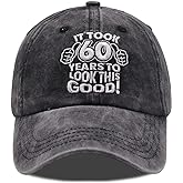 Vintage 60th Birthday Gifts Baseball Cap, Funny Adjustable Washed Cotton Embroidered Hats for Men Women Dad Mom ¡