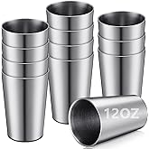 Ziliny 12 Pack Stainless Steel Cups 12oz Double Wall Vacuum Cup Stackable Insulated Metal Tumbler Drinking Glasses for Party Bar Travel Camping Outdoor and Home(Sliver)