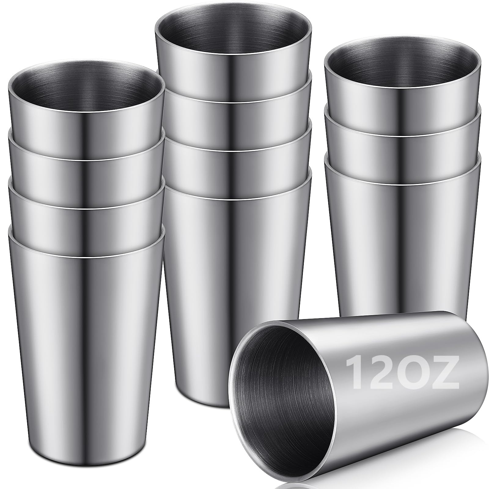 Photo 1 of Ziliny 12 Pack Stainless Steel Cups 12oz Double Wall Vacuum Cup Stackable Insulated Metal Tumbler Drinking Glasses for Party Bar Travel Camping Outdoor and Home(Sliver)