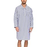 SWOMOG Men's Nightshirt 100% Cotton Long Sleeve Sleep Shirt Button Down Nightgown Soft Sleepwear Comfy Nightwear S-XXXL