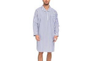 SWOMOG Men's Nightshirt 100% Cotton Long Sleeve Sleep Shirt Button Down Nightgown Soft Sleepwear Comfy Nightwear S-XXXL