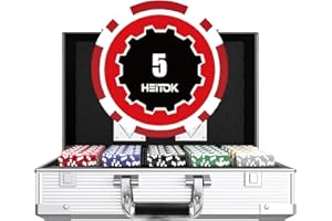 HEITOK Poker Set 1000 Chips with Denominations, 11.5g Weighted Numbered Casino Chips Set, 2 Decks with Compact Aluminum Case for Texas Hold'em, Blackjack