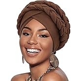 DRESHOW African Women Turban Caps Cotton Beanie Twist Headscarf Pre-Tied Double Twisted Braids Wrap Hat Chemo Cancer Cap