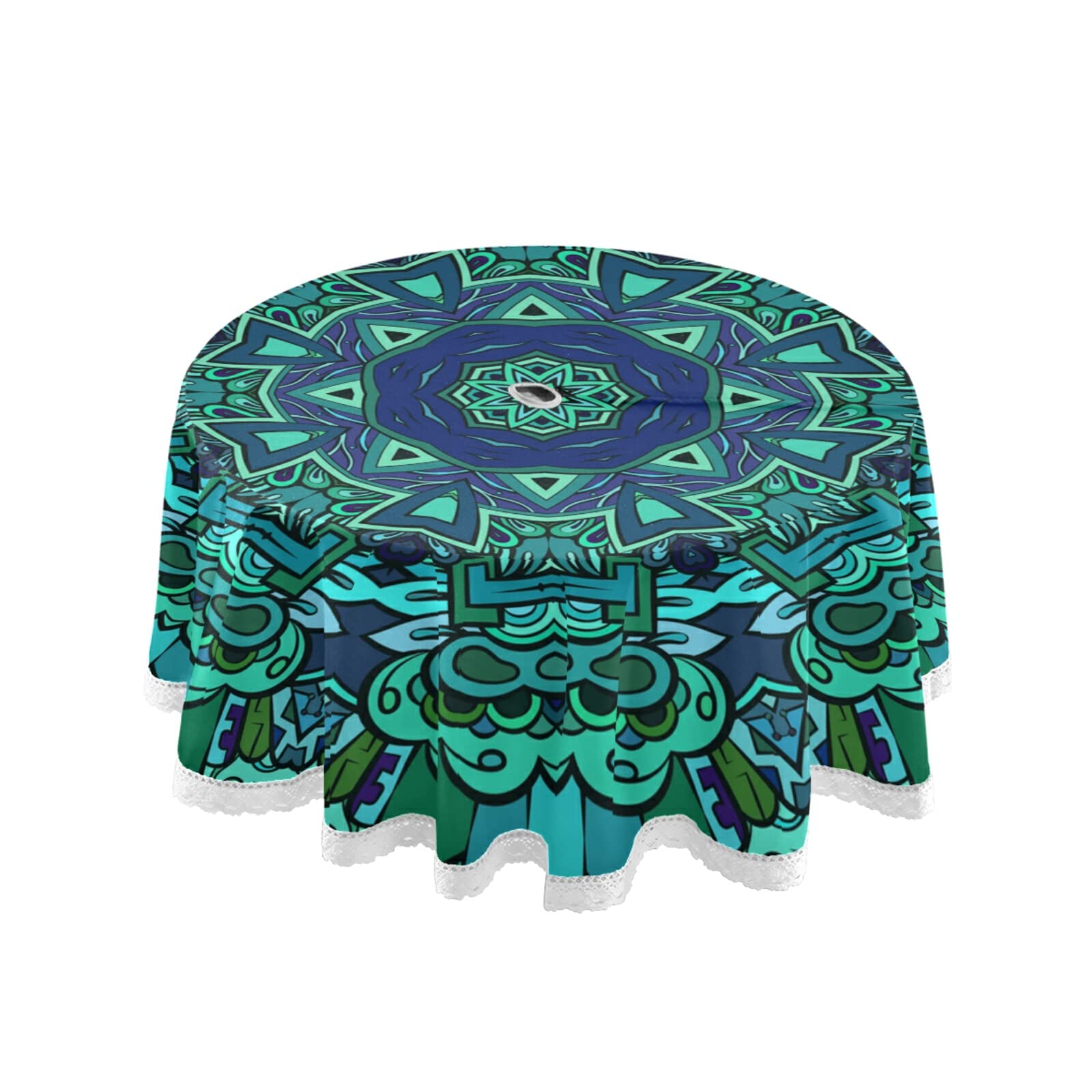 xigua Tribal Ethnic Pattern Tablecloth Durable 60 Inch Round Outdoor Table Cloth Cover with Zipper Umbrella Hole Camping Tablecloths for Outdoor Party Picnic