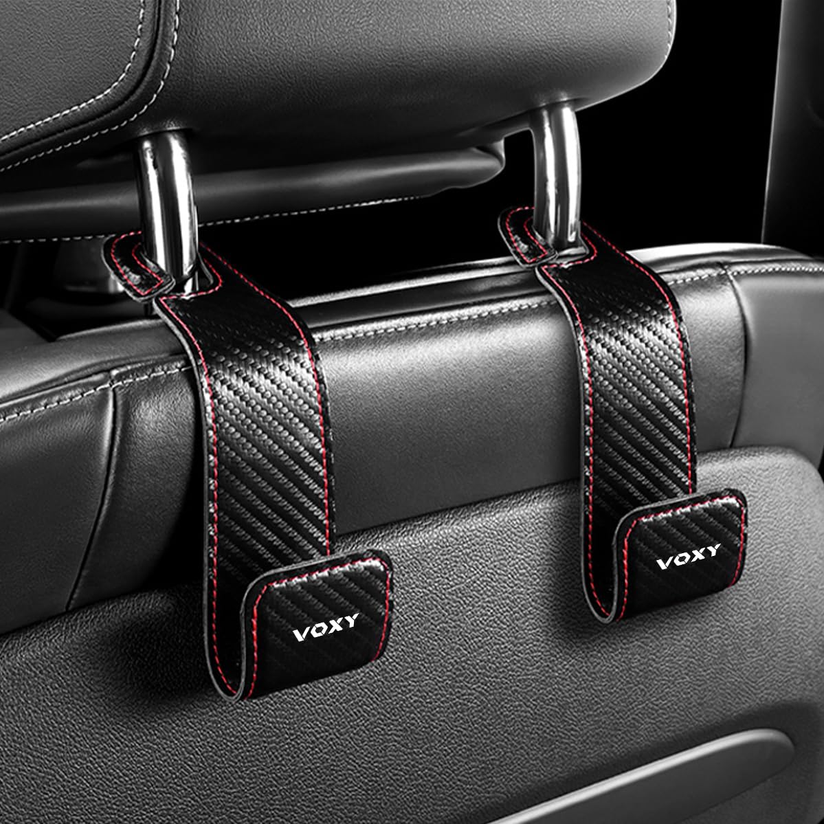 【ヴォクシー90系 専用】 ヘッドレスト フック VOXY ロゴ付 PUレザー 車 フック 荷物かけ ヴォクシー80系 90系 専用 デザイン 耐荷重強く シートフック 隠せる式 車 グッズ 内装 アクセサリー 前後適用 カー用品 車 便利グッズ (カーボン調, ヴォクシー90系 専用) の商品画像