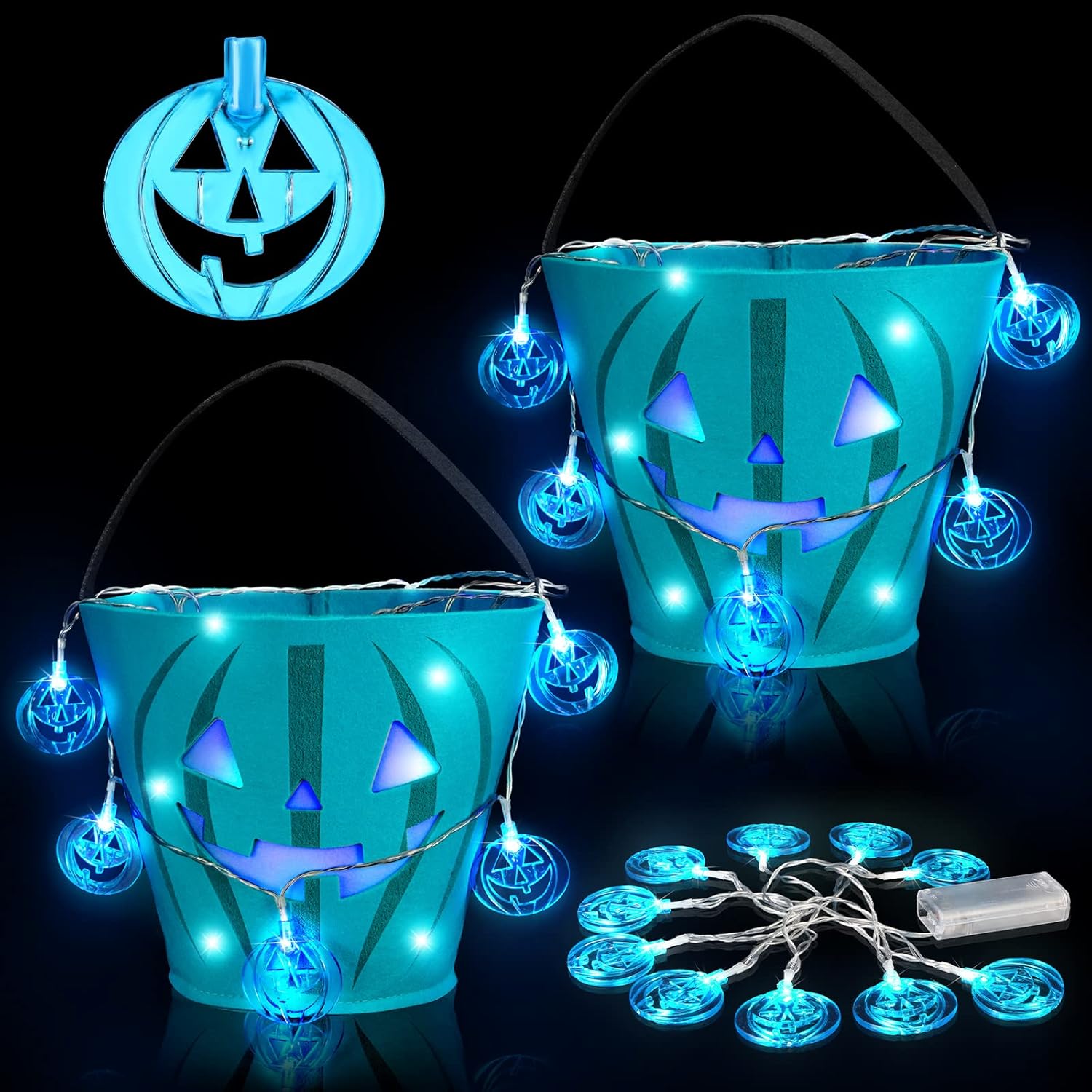 Holiday Décor Storage - 2 Pcs LED Light Halloween Trick or Treat Bucket Pumpkin Felt Candy Basket Halloween Pumpkin Candy Bucket Halloween Tote Bags with Jack-O-Lantern for Halloween Party Favors