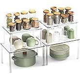 NESTRAXO 4Pack Acrylic Cabinet Organizer, Clear Cabinet Organizer Shelf, Spice Rack Organizer for Cabinet for Dishes, Spices, Soda Cans and Bottles, Stackable Shelves House Essentials for Gift