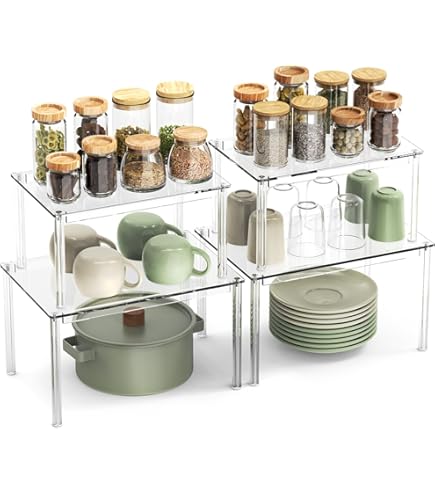 Syntus Clear Cabinet Organizers - Set Of 4 PET Shelves For Pantry, Kitchen, Bathroom