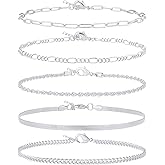 AOZEL Gold/Silver Plated Anklet Bracelets for Women Waterproof Plus Size Cuban Link Chain Ankle Bracelet for Large Ankle 9-12inch