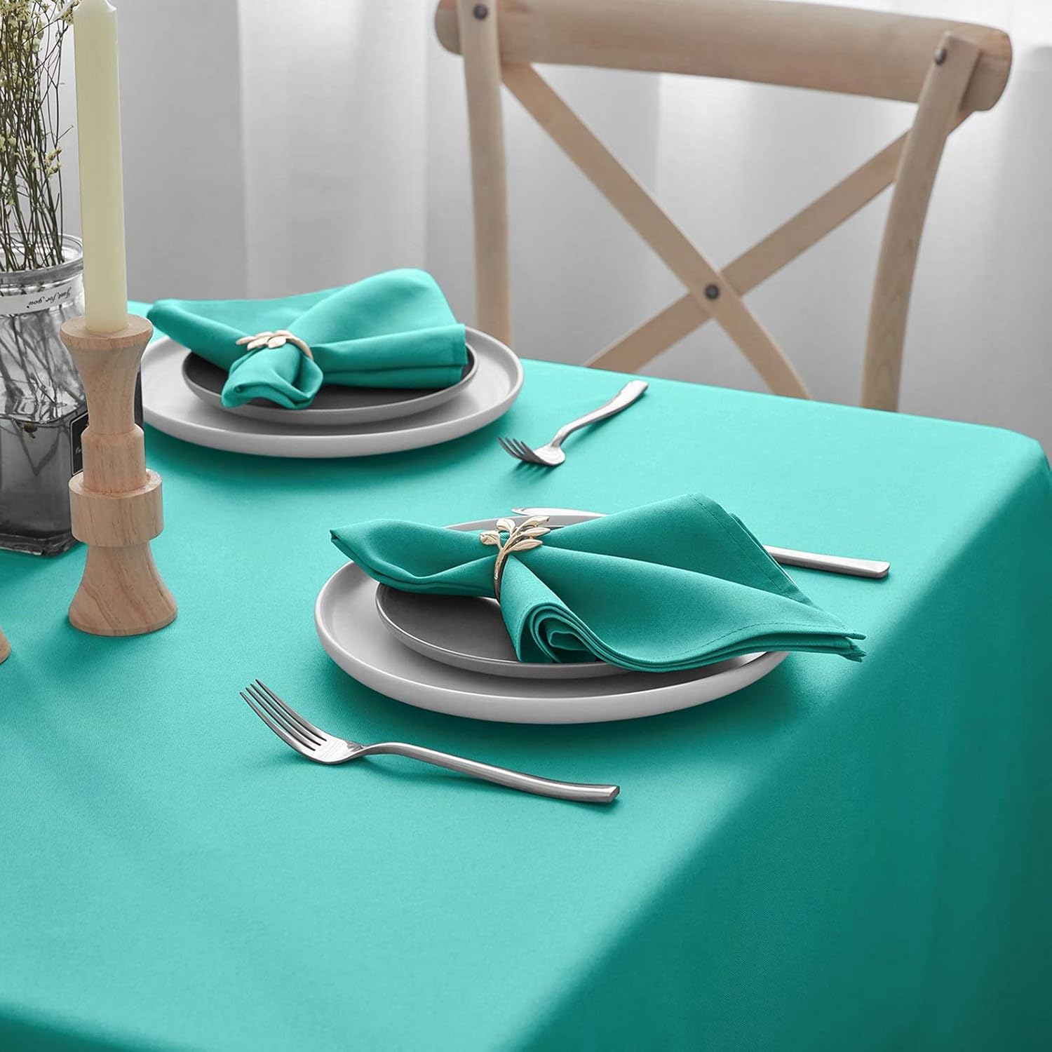 VEEYOO Cloth Napkins - Set of 12 Pieces 17 x 17 Inch Solid Polyester Table Napkins - Soft Washable and Reusable Dinner Napkin for Weddings, Parties, Restaurant (Turquoise Napkins Cloth): Home & Kitchen