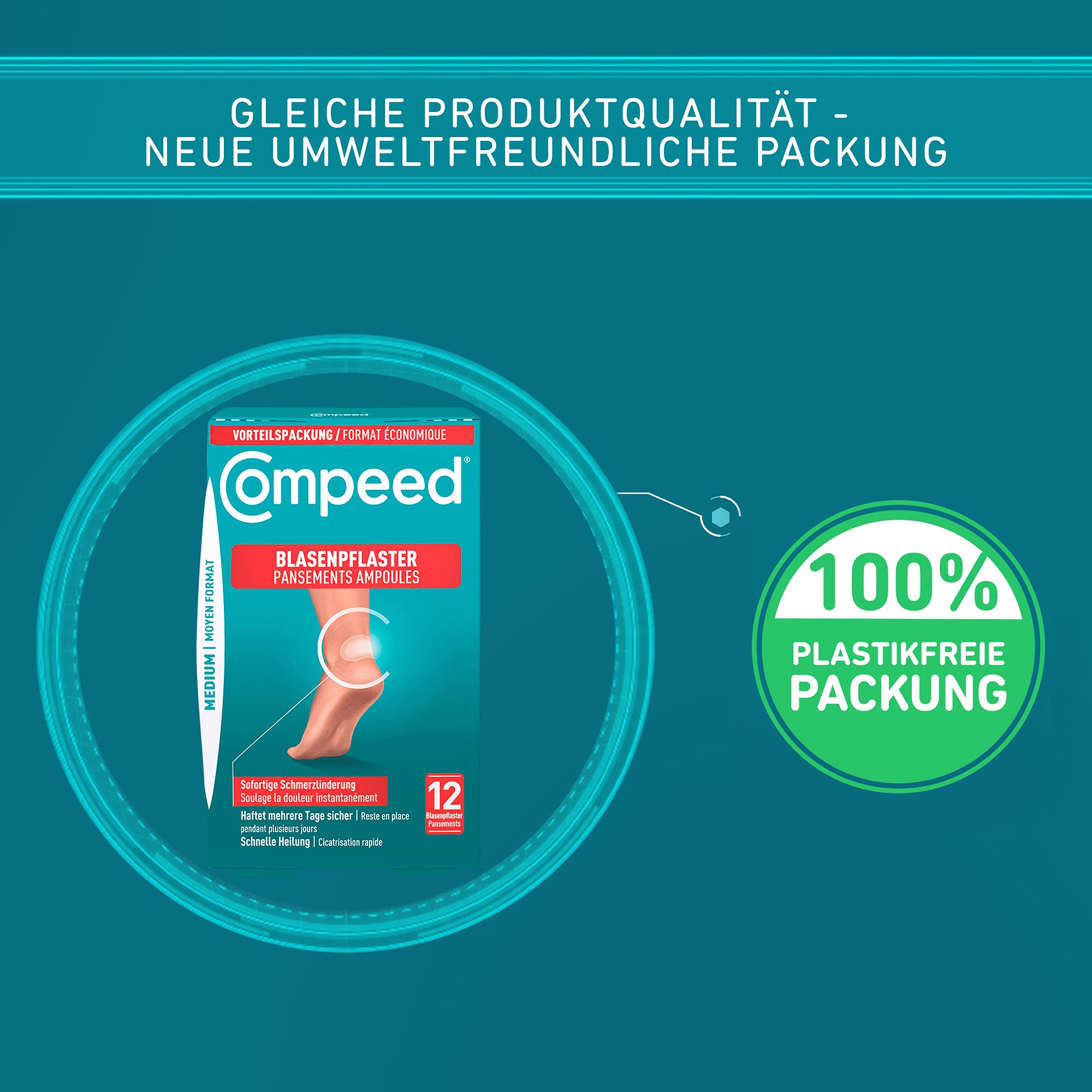 Compeed Blasenpflaster Medium - Hydrokolloid-Pflaster - mit Polsterung an der Ferse, schützt vor Druck und Reibung - lindert Schmerzen, zur schnellen Abheilung - 4,2 x 6,8 cm - 12 Stück 4