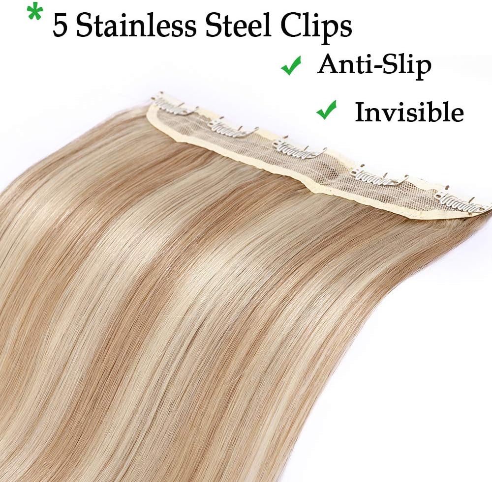 Silk-co One Piece Clip on Hair Extensions Seamless Clip in Hair Extensions Human Hair Highlighted 3/4 Half Head Real Remy Hair Extension (24"-60g - Image 3
