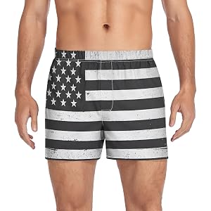 ALAZA Black White American Flag Striped Men's Boxer Cotton Shorts Briefs Underwear Soft Breathable Button