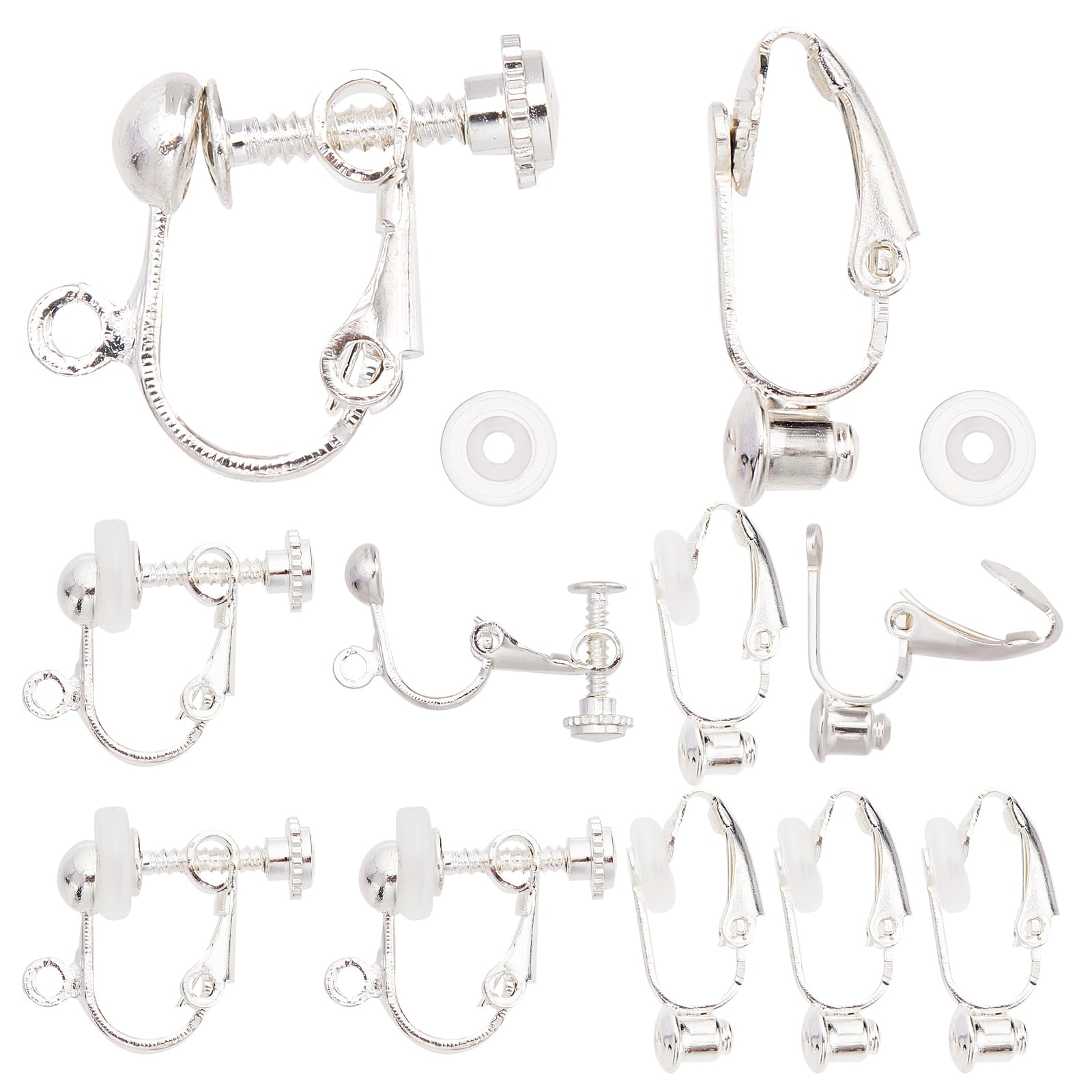 SUNNYCLUE 1 Box Clip on Earrings Findings Earring Converters Silver Non Pierced Ears Brass Earring interchangeable findings for Jewellery Making Accessories DIY Earrings Crafting Supplies — image 1