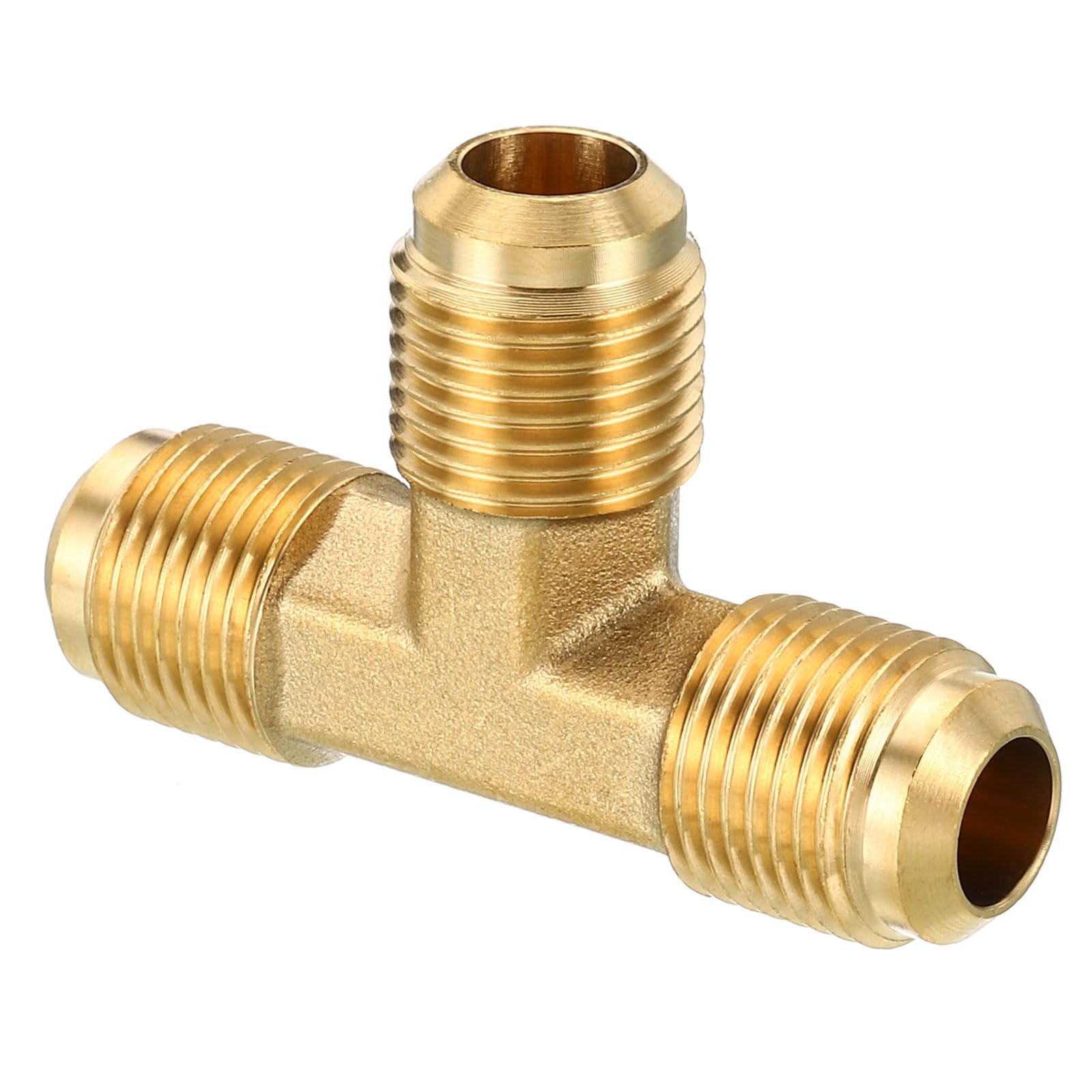 PATIKIL 3/8" x 3/8" x 3/8" Brass Pipe Fitting, Flare Tee Tube Fitting Pipe Adapter Connector for Air Conditioner Refrigeration Plumbing