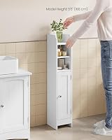 VASAGLE Slim Bathroom Floor Cabinet with Door Cloud White BBC311W01 view 9