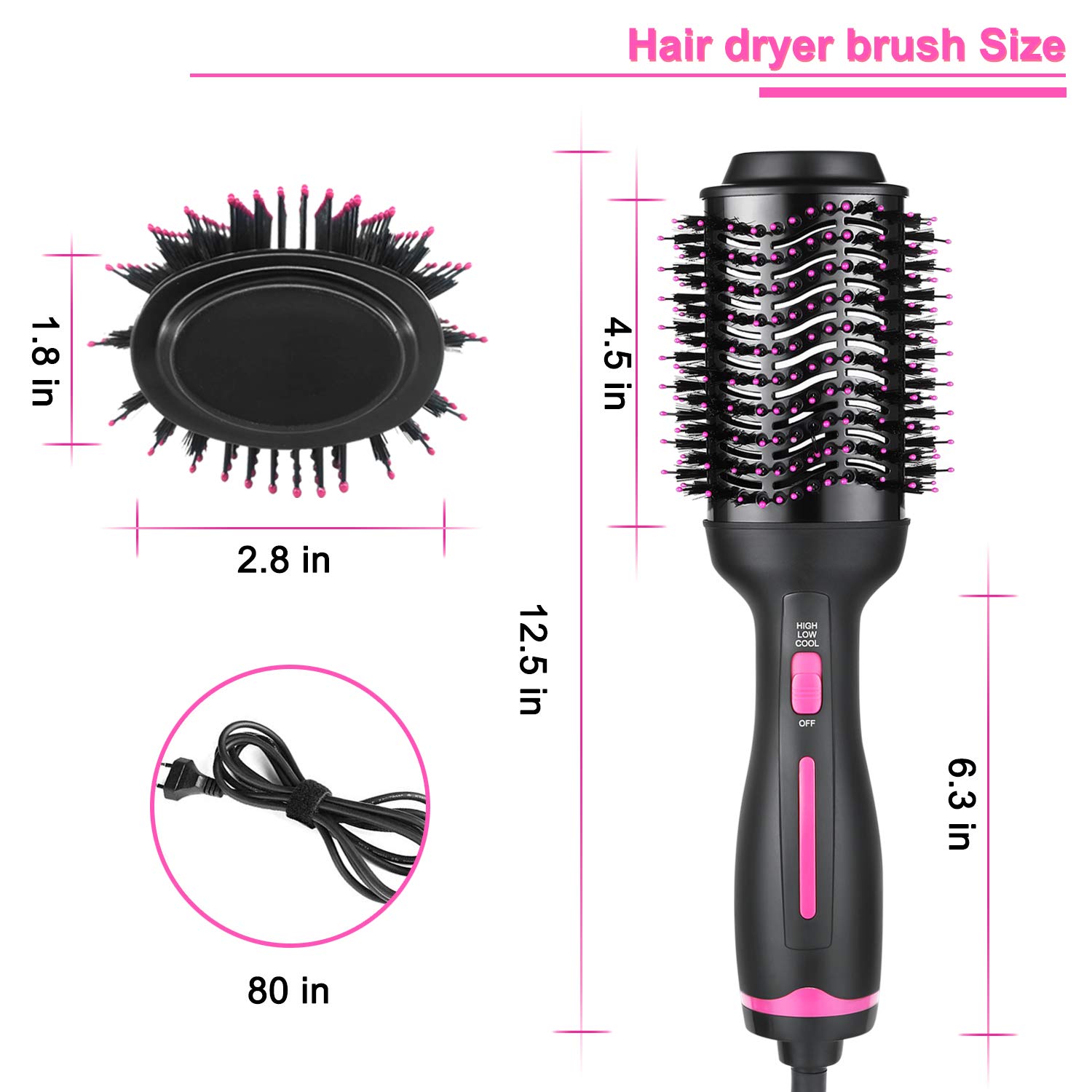 Hair Dryer Brush, Hot Air Brush, Hair Styler for Drying & Straightening & Curling, 3 in 1 Pink Lighter Styler, Hair Dryer & Volumizer : Beauty
