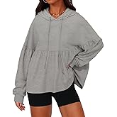 Fisoew Womens Oversized Hoodies Sweatshirts Casual Lantern Long Sleeve Drawstring Peplum Hem Loose Hooded Pullover Tops