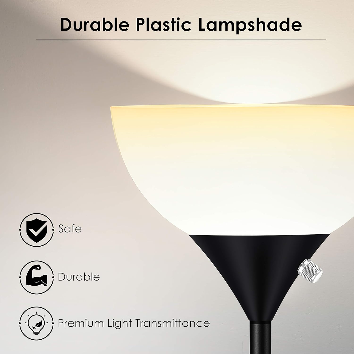 Floor Lamp - Standing Lamp, 9W LED Floor Lamp, Energy Saving & 50,000hrs Long Lifespan, 3000K Warm White, Eye-Caring, Torchiere Floor Lamps for Bedroom, Living Room, Office, Reading, Black Floor Lamps: Home Improvement