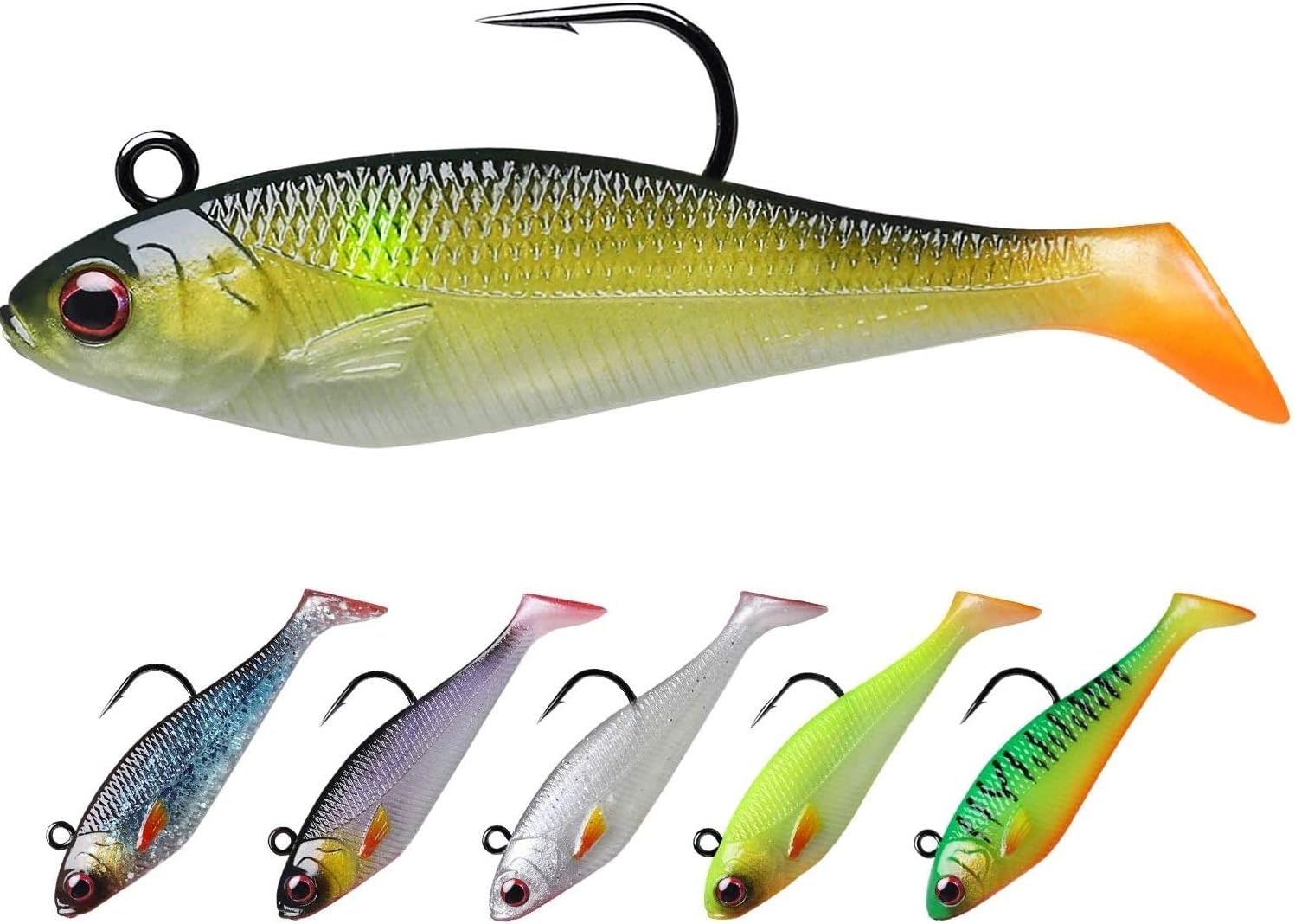 TRUSCEND Power Soft Fishing Lures Pre-Rigged BKK Hook, Japan Formula, Slow Sinking, Swimming, Jerking, Freshwater or Saltwater Swimmer for Bass Trout Pike Fishing, B-2.8in, 6PCS : Sports & Outdoors