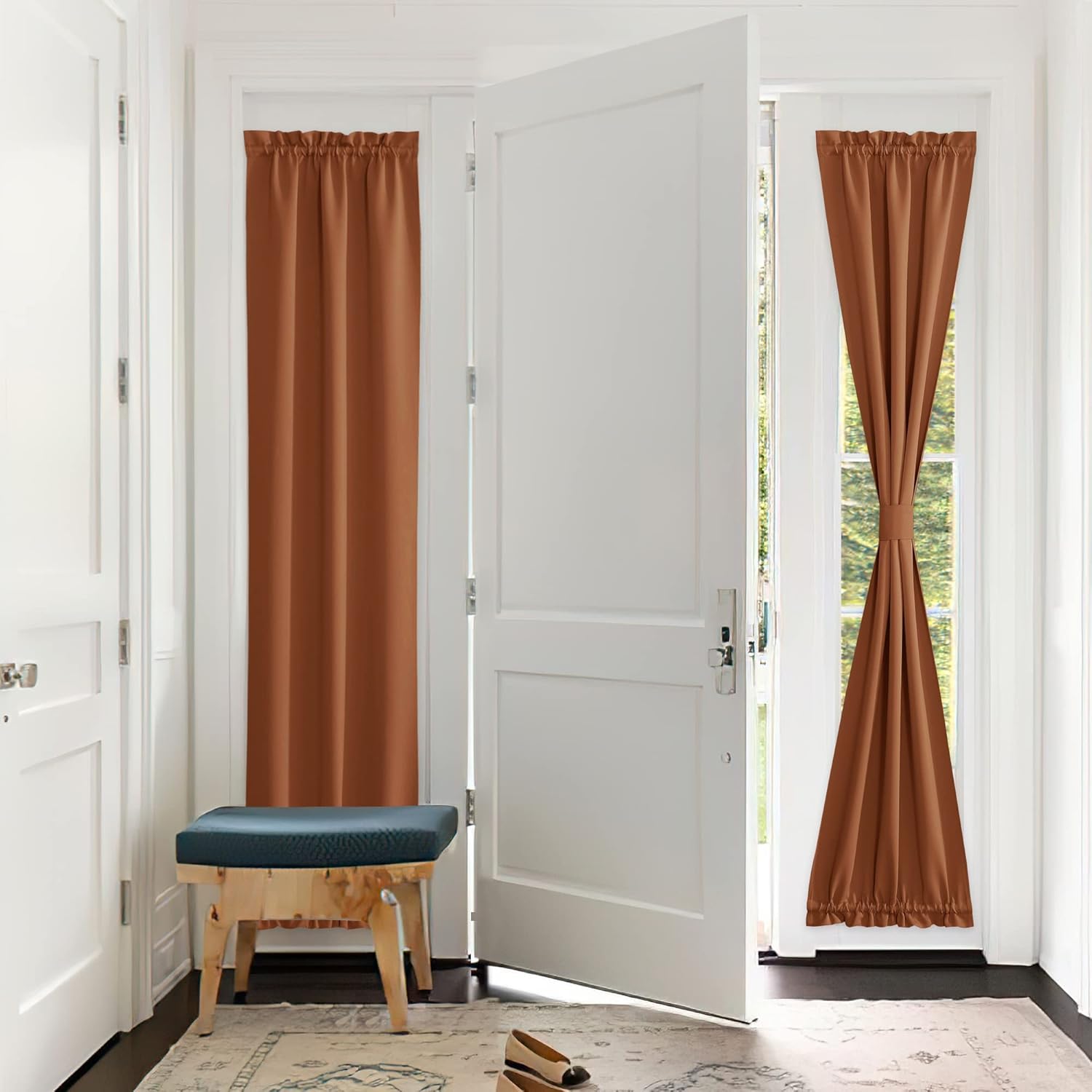 Outdoor Curtains - PONY DANCE Sidelight Door Window Curtains - Privacy Door Window Curtains Thermal Insulate Covering for Patio Door Glass Door Front Door, 25 inch x 72 inches, Burnt Orange, 1 Panel