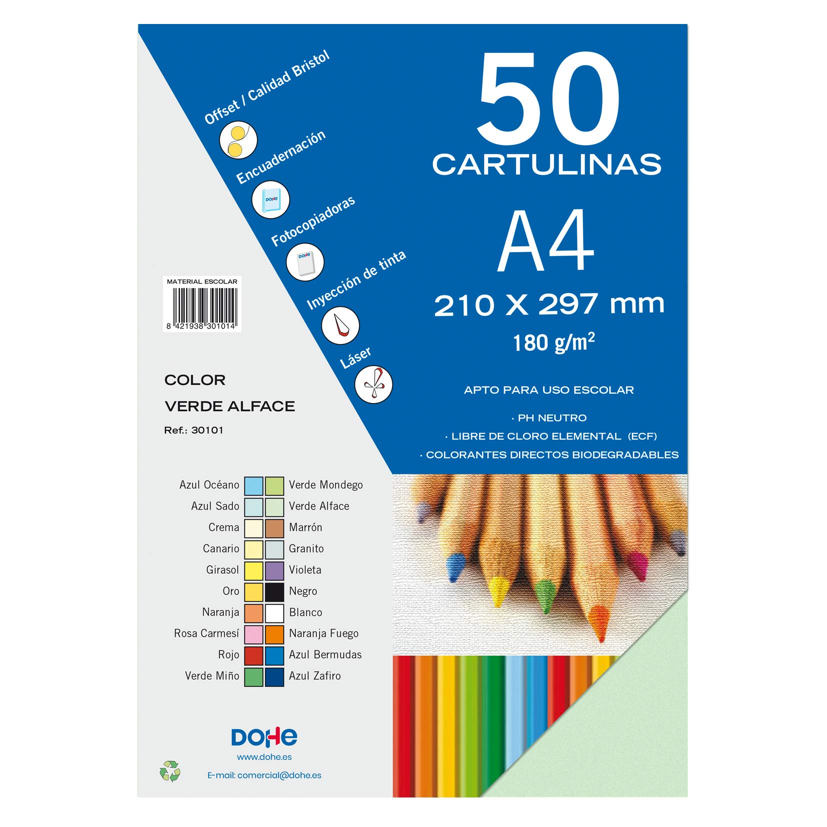 Dohe – Pack of 50 Pieces of Card, A4 Verde Alface