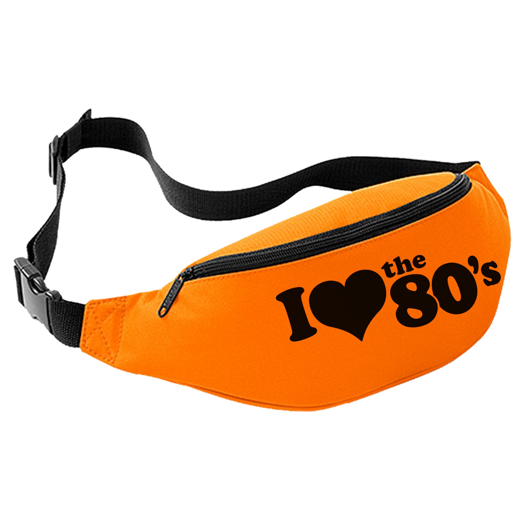 I Love The 80's Bum Bag (Orange with Black Print)