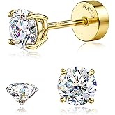 GEMQUEEN Moissanite Earrings Studs : 18K Gold Plated Solid 925 Sterling Silver Stud Earring for Women Men Hypoallergenic Dainty Moissanite Jewelry for Sensitive Ears Round Cut D Color VVS1 2-7.5mm