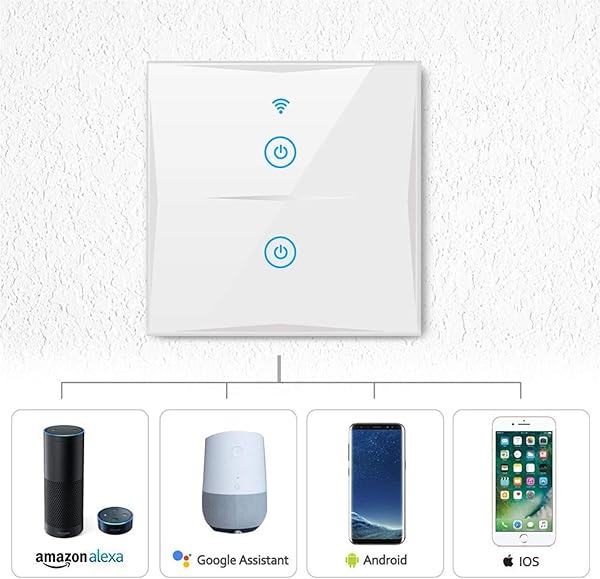Interruptor de luz inteligente wifi compatible con Alexa pantalla tctil de cristal con aplicacin Smart Life Google Home Timging Fuction no requiere hub blanco 24 GHz N Wire Needed 2 vas